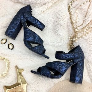 Zara Stacked Heels Blue w Black Lace